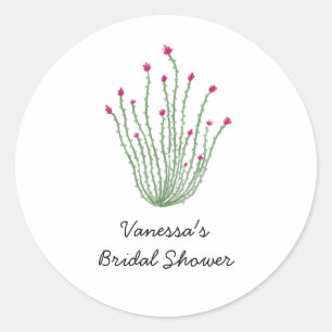 Pink Flower Ocotillo Cactus Bridal Shower Classic Round Sticker