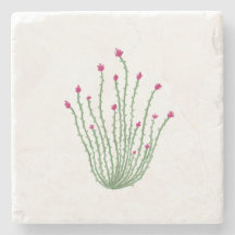 Pink Flower Ocotillo Cactus Desert Stone Coaster