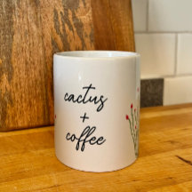 Pink Flower Ocotillo Cactus Plus Coffee Watercolor