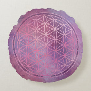Pink Flower of Life Positive Affirmations Round Cushion