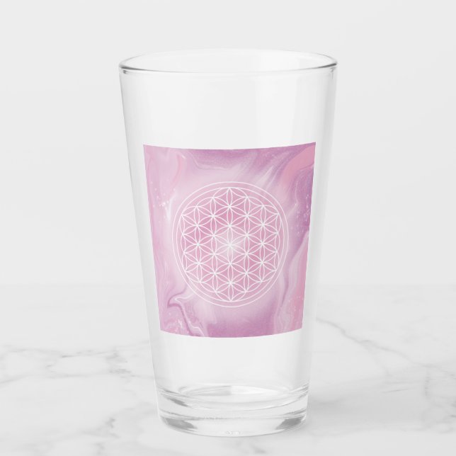 pink, flower of life, sacred geometric,mandala,zen glass (Front)