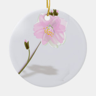 Pink flower on grey ceramic ornament