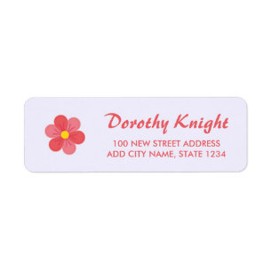 Pink flower on grey return address label
