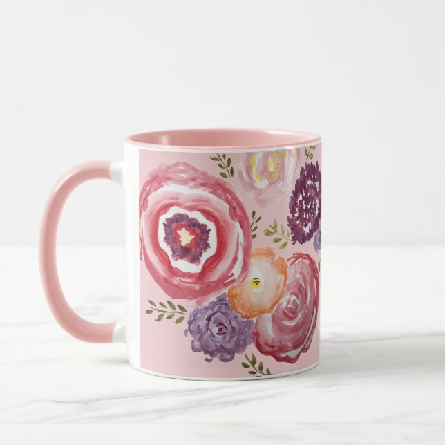 Pink Flower Painting Bouquet Coffee Mug (Left)