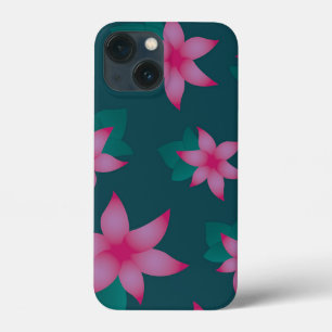 pink flower patron with green background iPhone 13 mini case