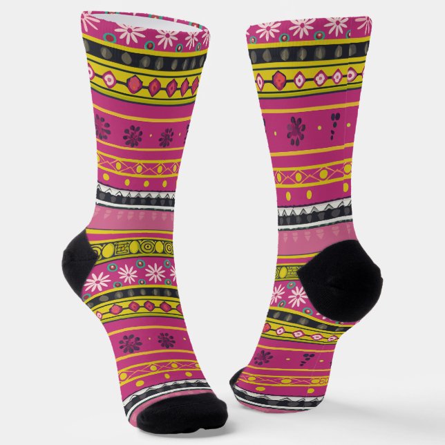 Pink Flower Pattern Socks (Angled)