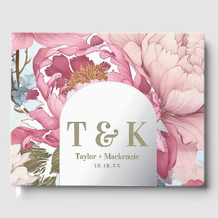 Pink Flower Personalised Monogram Wedding Foil Guest Book