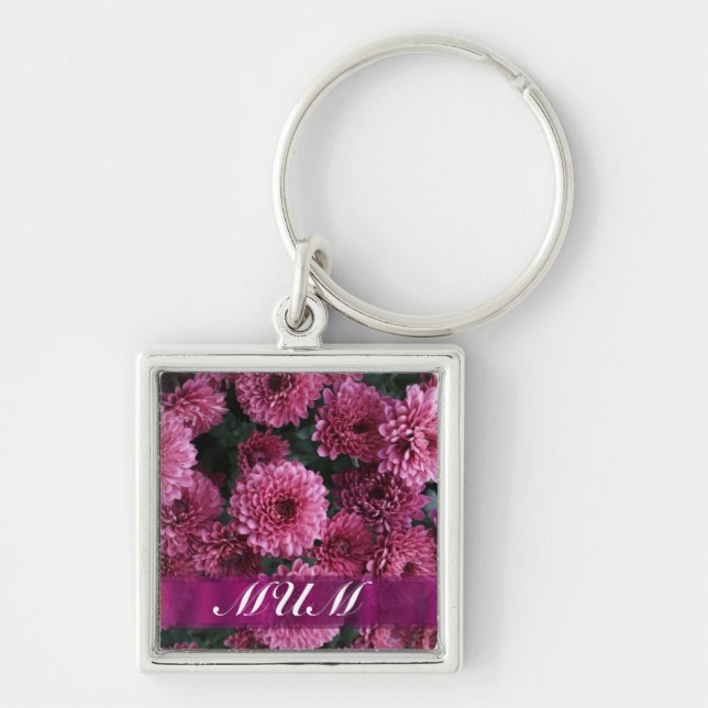 Pink flower personalised mother key ring (Front)