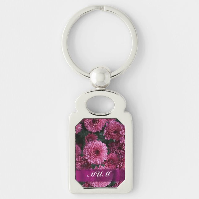 Pink flower personalised mother key ring (Front)