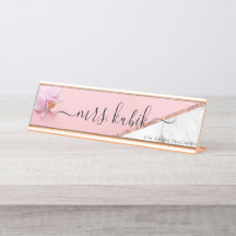 Pink Flower Personalised Teacher Desk Name Plate