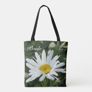 Pink flower personalised w/ Name Bride & date Tote Bag
