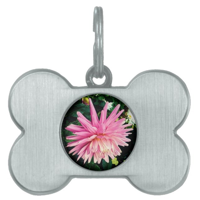 Pink flower pet ID tag (Front)
