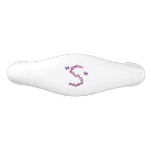 Pink Flower Petal and Purple Bead Letter S Initial Ceramic Drawer Pull