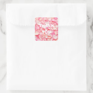 pink flower petals wedding thank you square sticker