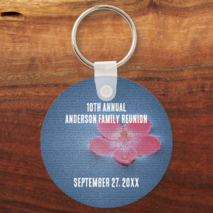 Pink Flower Photo Family Reunion Picnic Keepsake Key Ring