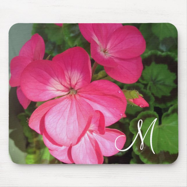 Pink Flower Photo Monogram  Mouse Pad (Front)