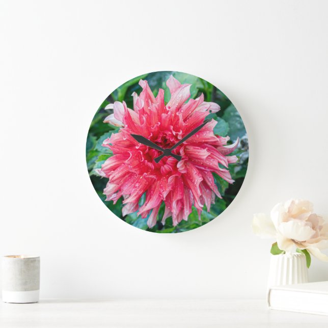Pink Flower Photography, Canadian Dahlia Large Clock (Home)