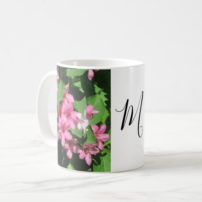 Pink Flower Photography Monogram Coffee Mug (Front Left)