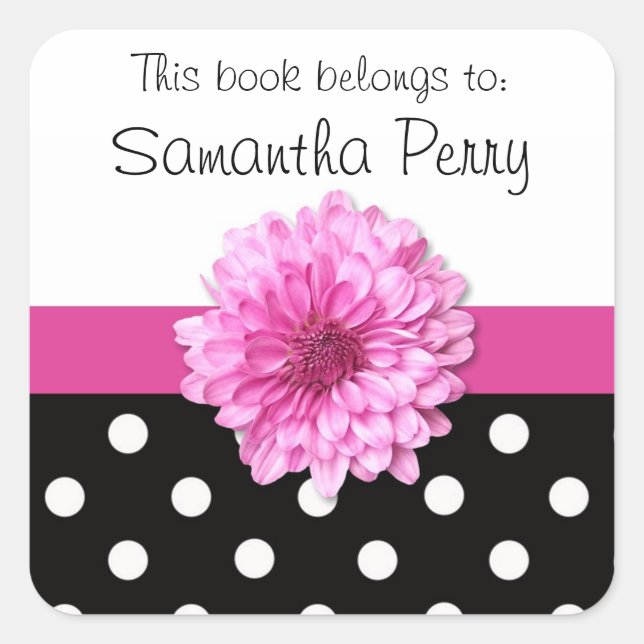 Pink flower polka dot customisable stickers (Front)