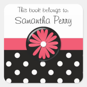 Pink flower polka dot customisable stickers