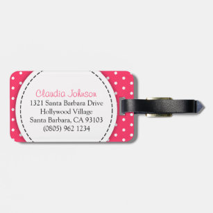 Pink flower polka dots named luggage tag