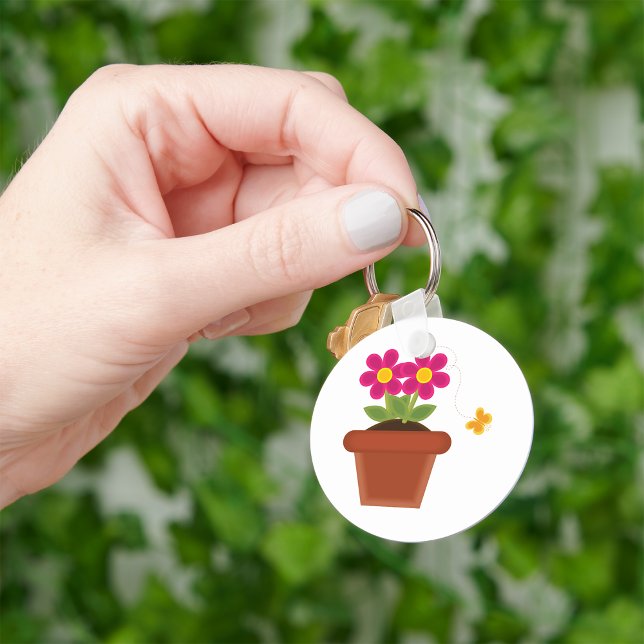 Pink Flower Pot with Butterfly Key Ring (Creator Uploaded)