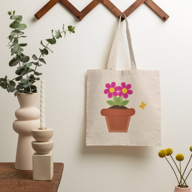 Pink Flower Pot with Butterfly Tote Bag (Creator Uploaded)