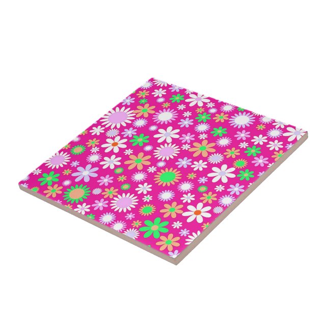 Pink Flower Power Ceramic Tile (Side)