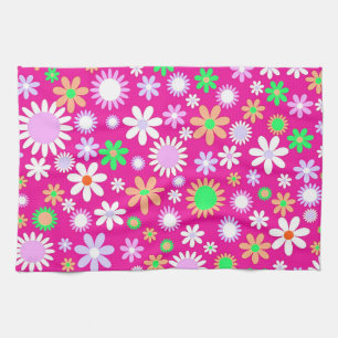 Pink Flower Power Tea Towel