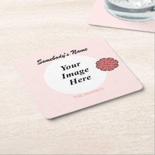Pink Flower Ribbon Template by Kenneth Yoncich Square Paper Coaster