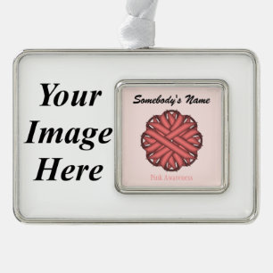 Pink Flower Ribbon Tmpl (H-I) by Kenneth Yoncich Silver Plated Framed Ornament