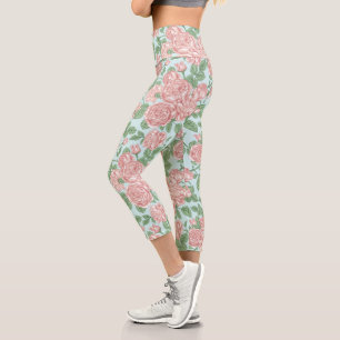 Pink Flower Rose Garden Bouquet Pattern Capri Leggings
