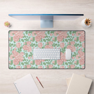 Pink Flower Rose Garden Bouquet Pattern Desk Mat