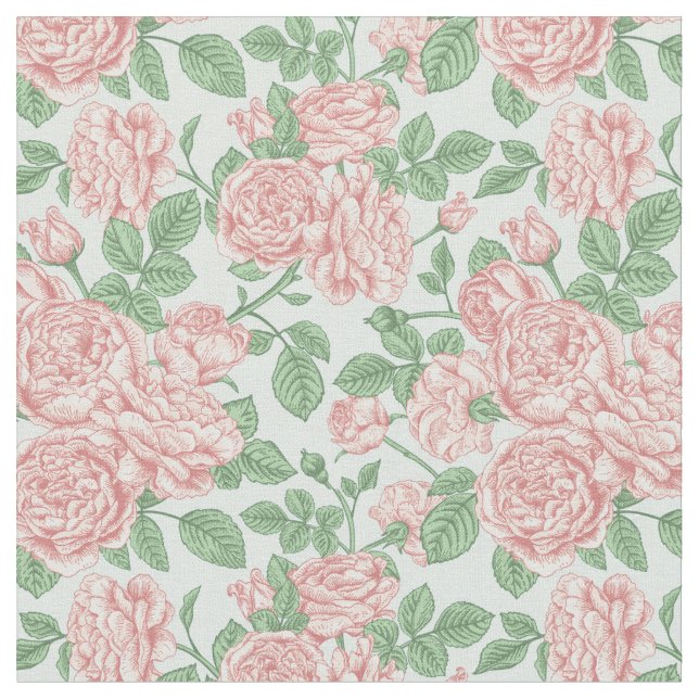 Pink Flower Rose Garden Bouquet Pattern Fabric (Close Up)