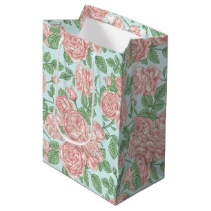 Pink Flower Rose Garden Bouquet Pattern Medium Gift Bag