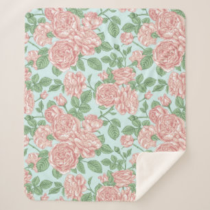Pink Flower Rose Garden Bouquet Pattern Sherpa Blanket