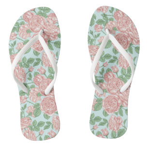 Pink Flower Rose Garden Bouquet Pattern Thongs
