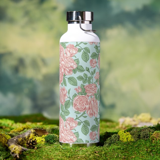 Pink Flower Rose Garden Bouquet Pattern Water Bottle (Outdoor)