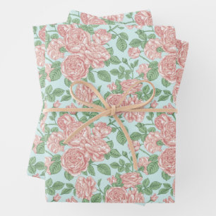 Pink Flower Rose Garden Bouquet Pattern Wrapping Paper Sheet
