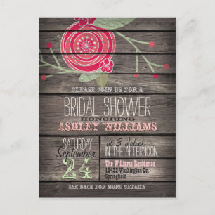 Pink Flower, Rustic Country Bridal Shower Postcard