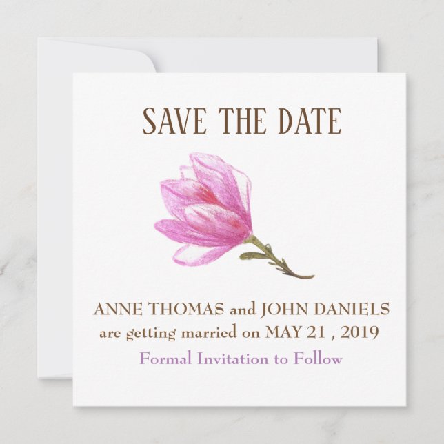 Pink Flower Save the Date Cards (Front)