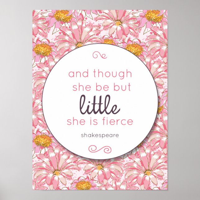 Pink Flower She is Fierce Nursery Poster (Front)