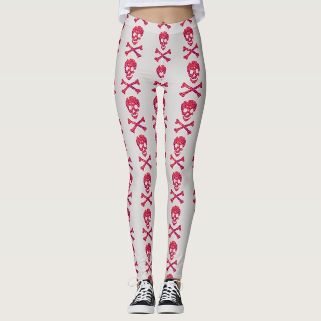 Pink Flower Skull Leggings (Front)