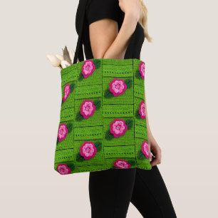 Pink Flower Spring Green Artisan Crochet Print Tote Bag