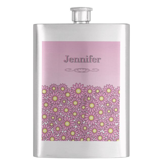 Pink Flower Stainless Steel Classic Flask (Front)