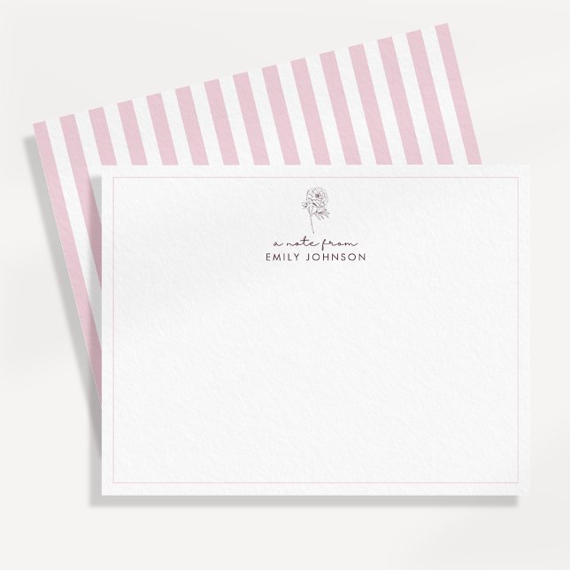 Pink flower & Stripes a Note From Flat Note Card (Creator Uploaded)