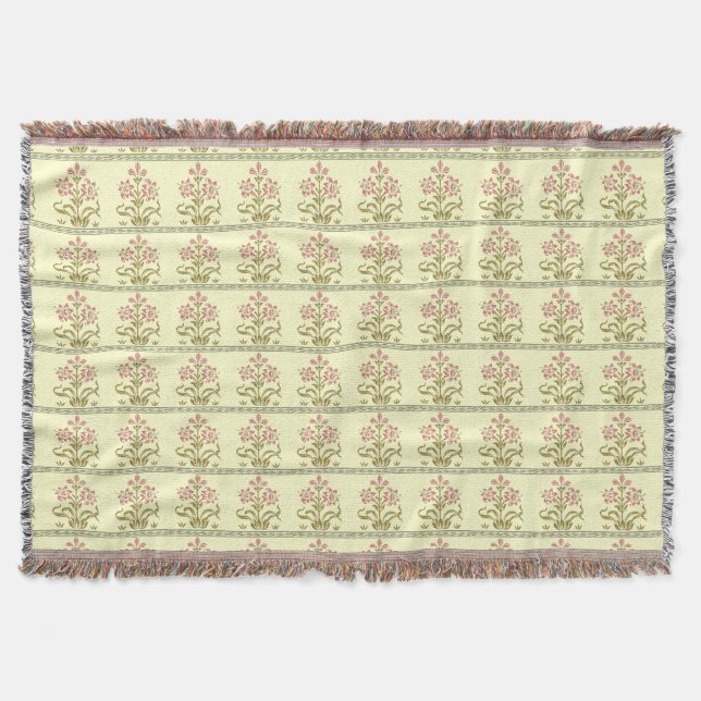 Pink Flower Stripes Throw Blanket (Front)