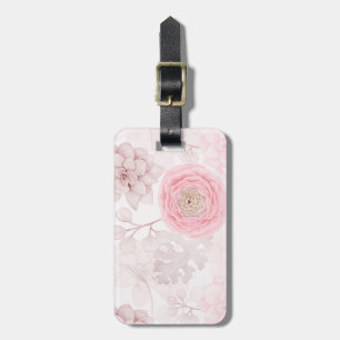 Pink Flower Succulent Illustration Summer Pattern Luggage Tag