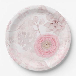 Pink Flower Succulent Illustration Summer Pattern Paper Plate