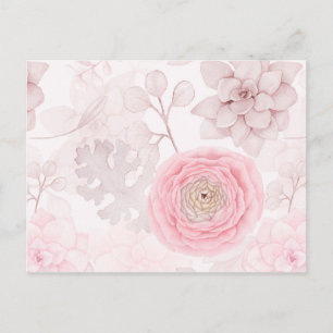 Pink Flower Succulent Illustration Summer Pattern Postcard
